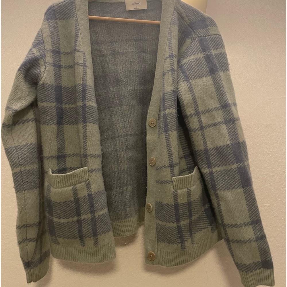 Aritzia Blue checked cardigan